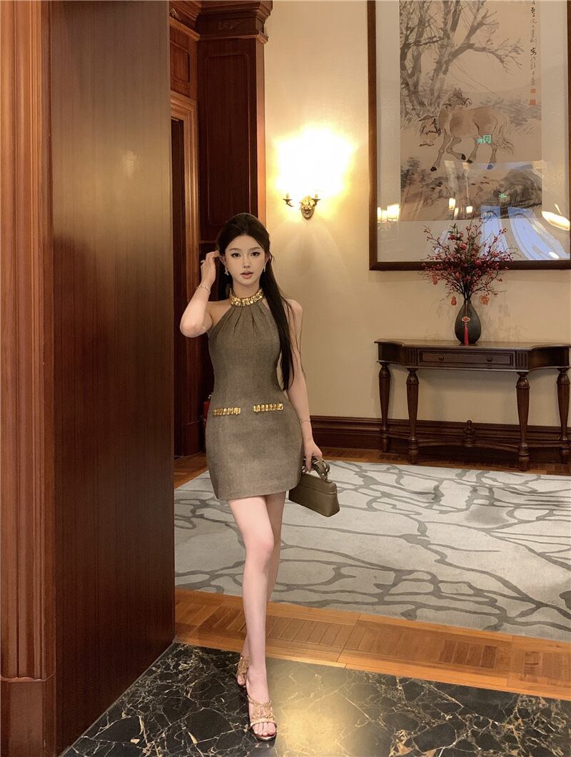 【dress】リボンホルターネックワンピース G20977