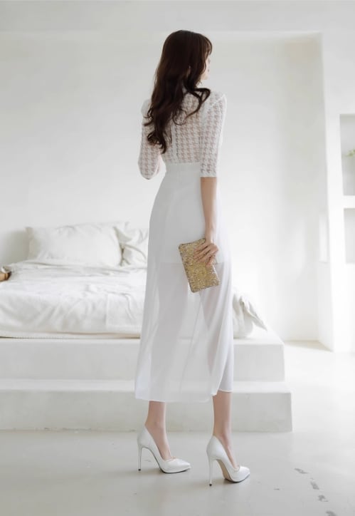 【dress】レース切り替えシフォンワンピース G21234