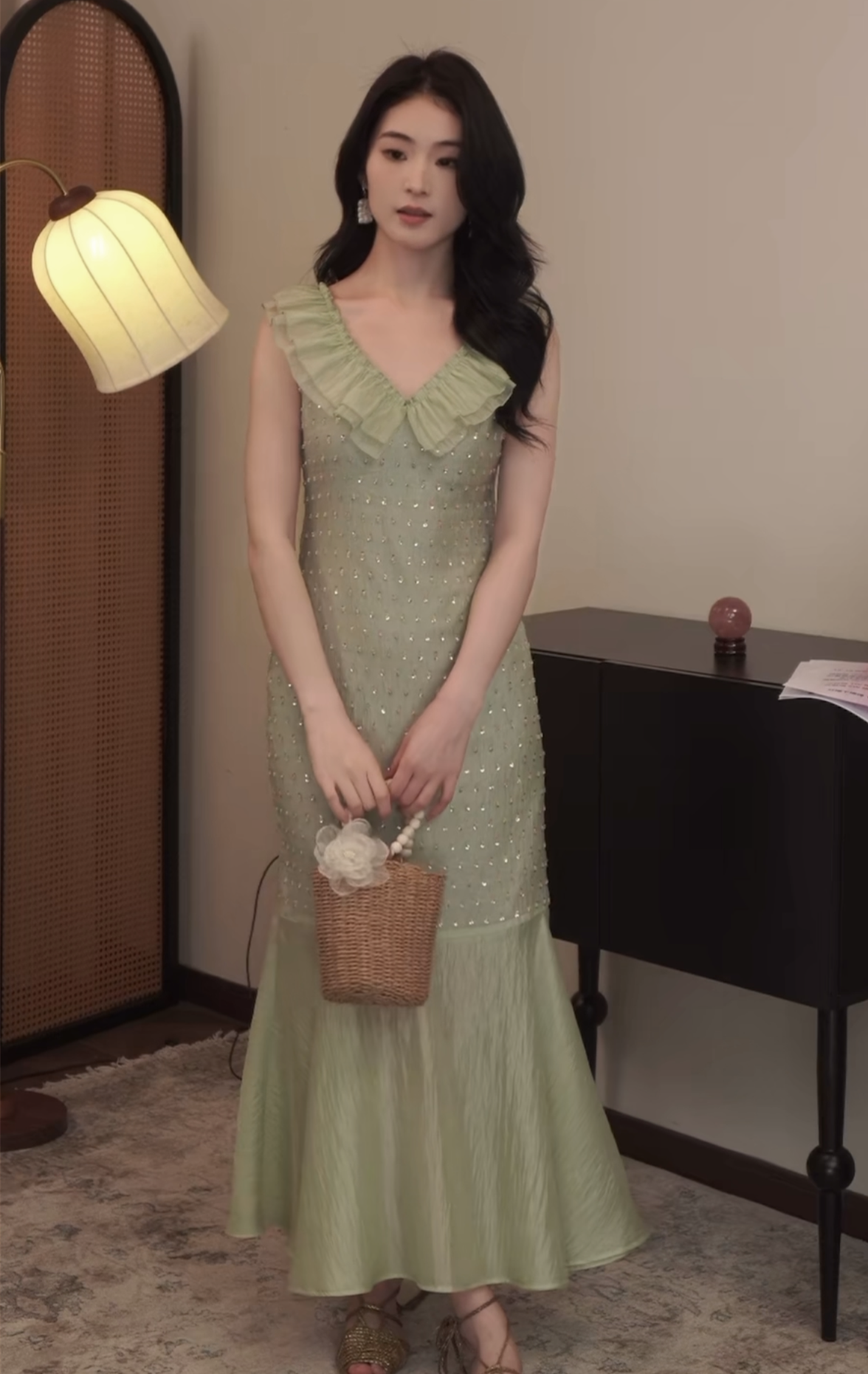 【dress】スパンコール付きマーメイドワンピース N2987