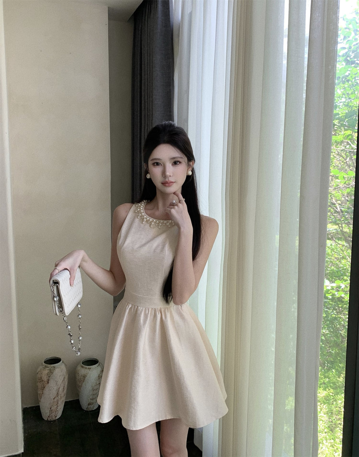 【dress】パールノースリーブワンピース M24295