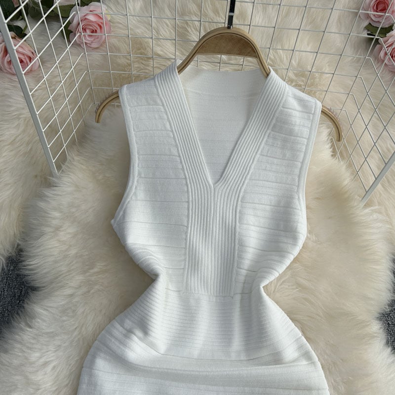 【dress】VネックニットワンピースF7265
