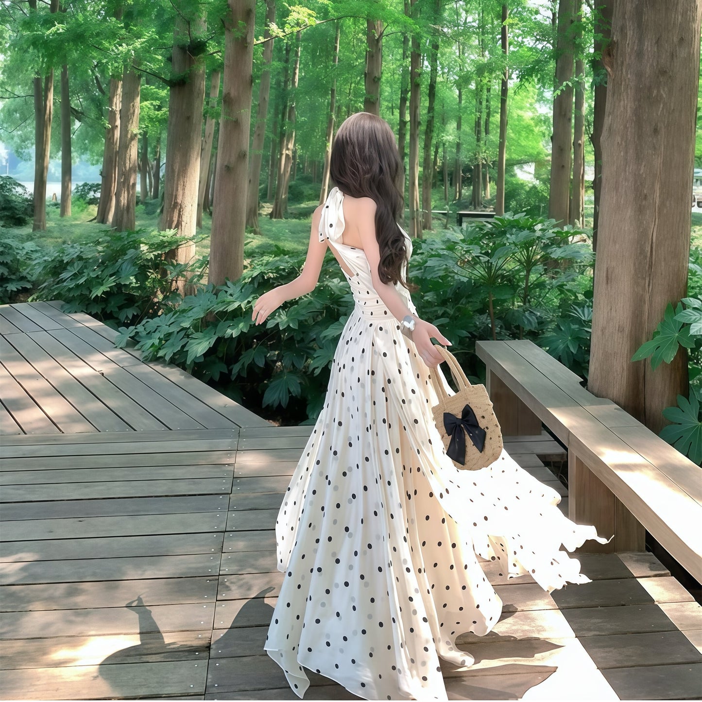 【dress】ホルターネックドット柄ワンピース M32167