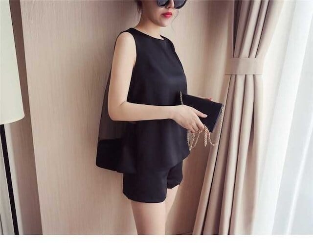 【set】夏新作2点セットメッシュ切り替えタンクトップ+無地ショートパンツ韓国ファッション人気通勤日常セットアップF2445