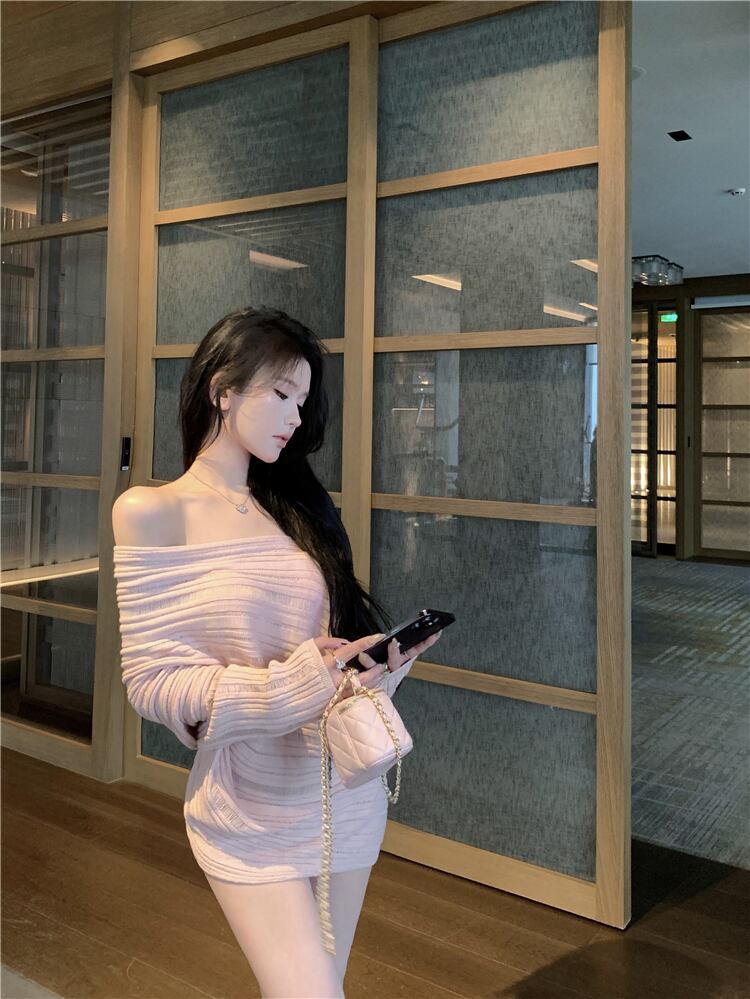 【tops】オフショルダーニットトップス M29512