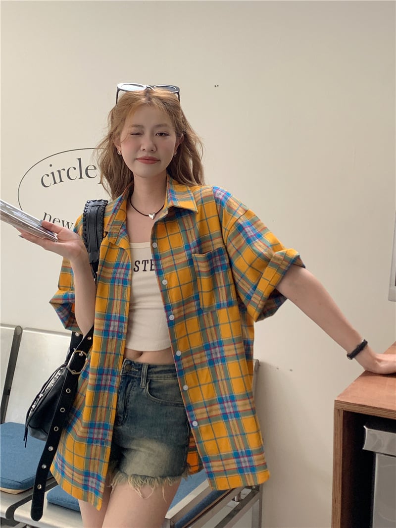 【tops】チェック柄シャツトップス M25267