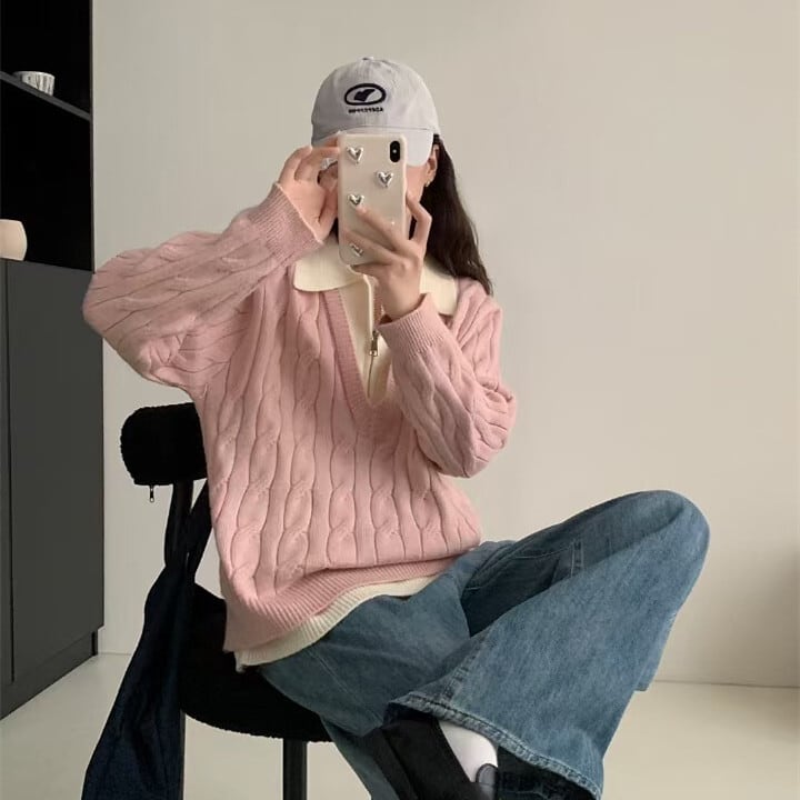 【tops】ファスナー切り替えニットセーター M27687