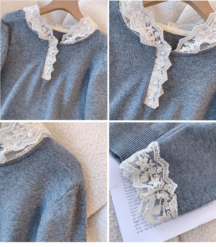 【tops】レース切り替えニットトップス M28053
