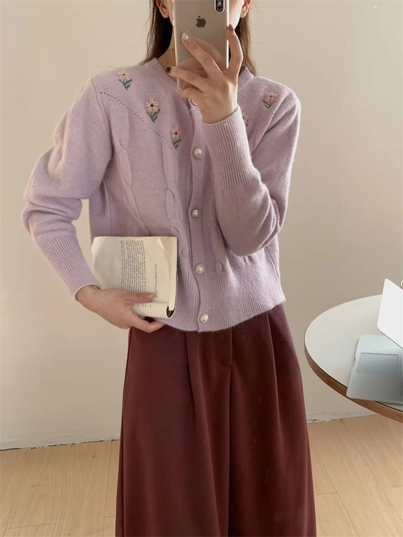 【outer】刺繍ニットカーデ M25976