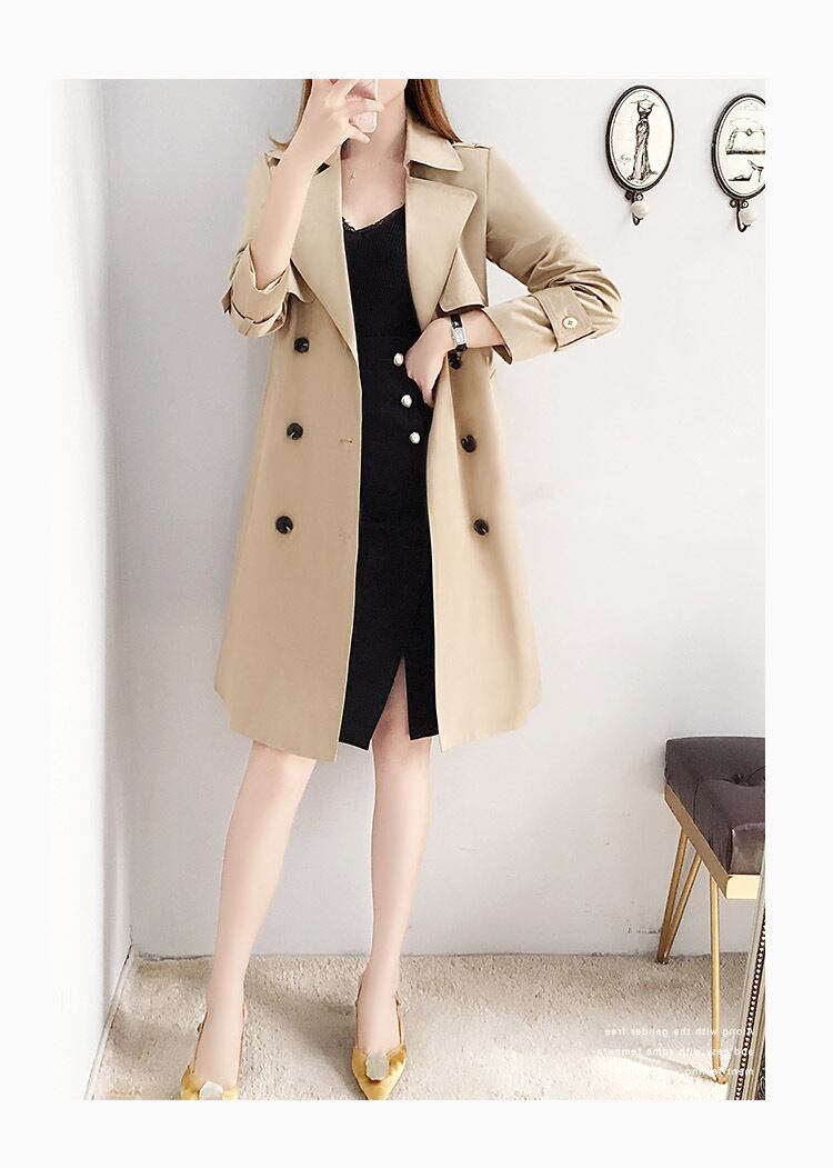 【outer】春大きいラペル長袖無地ウェスト絞りチュニック韓国風トレンチコートF0560