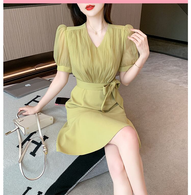 【dress】Vネックパフスリーブマーメイドワンピース G21511