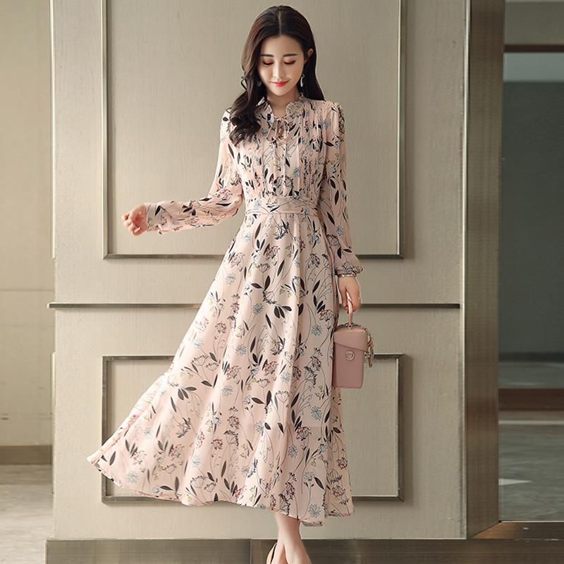 【dress】好感度UP!気質満点レトロ春秋 韓国系シフォン花柄ワンピース G1822