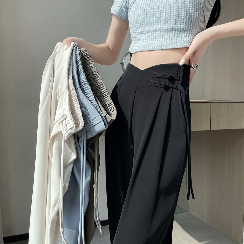 【bottoms】4色ハイウエストスーツパンツF7492