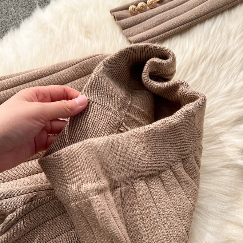 【set】ニットカーディガン+ベスト+ガウチョパンツ3点セットF6989