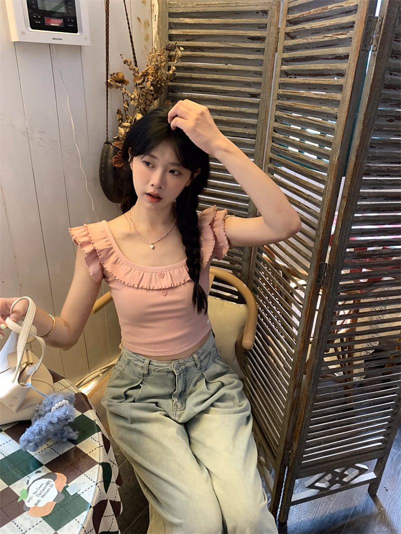 【tops】ギャザーフリルTシャツ M25238
