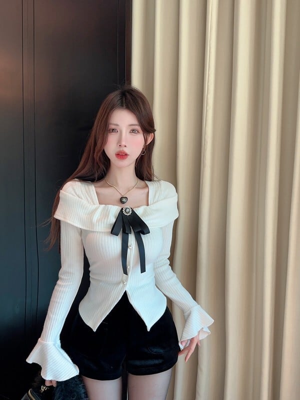 【tops】リボン付きニットトップス M27285