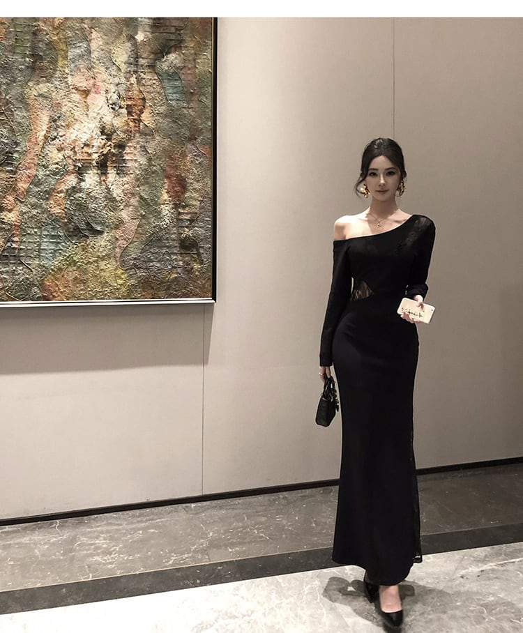 【dress】オフショルダーレース切り替えワンピース M28707