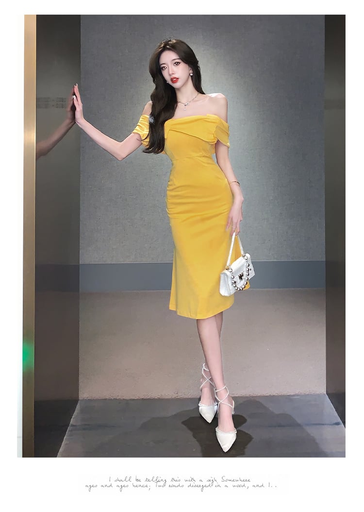 【dress】韓流スタイルレトロ気質満点着痩せ体型カバータイトレディースワンピース G13709