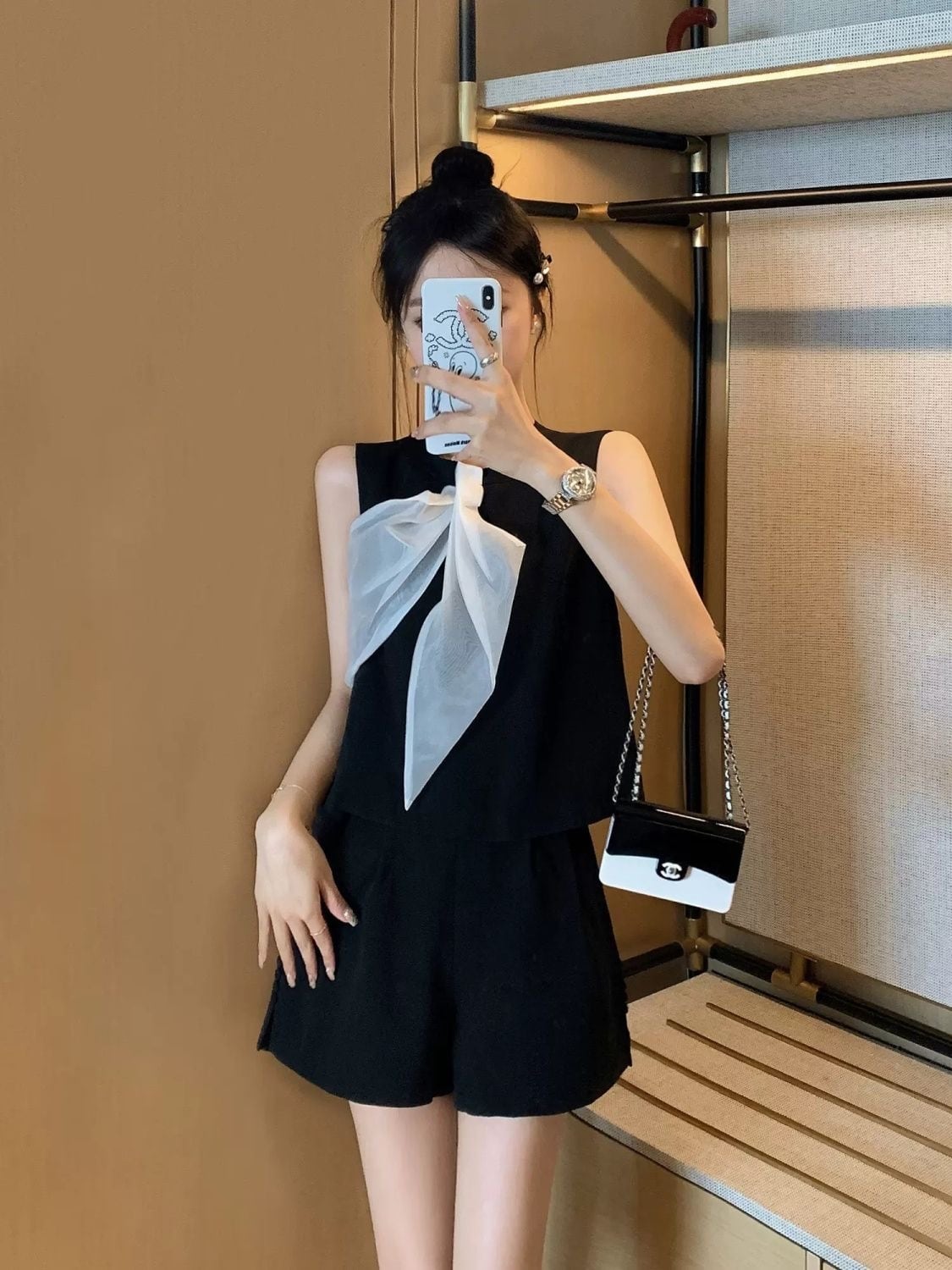 【set】ボウタイタンクトップ+ショートパンツ2点セットF7306