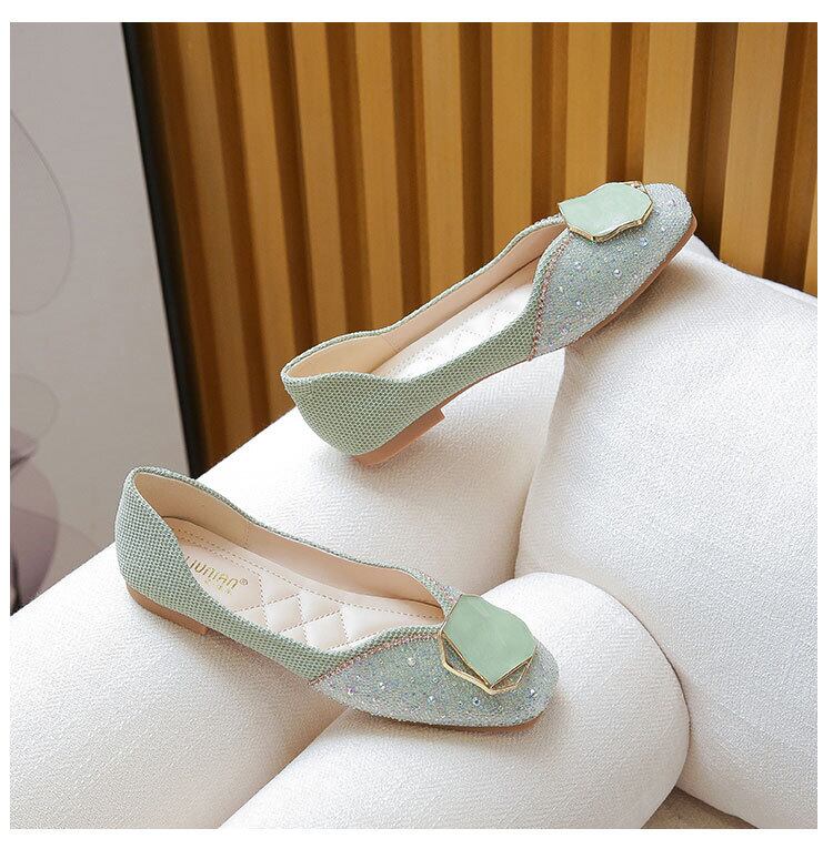 【shoes】3色スクエアトゥ履きやすいキラキラ合わせやすいフラットシューズF2655