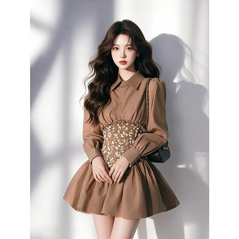 【dress】プリント切り替えシャツワンピース M29441