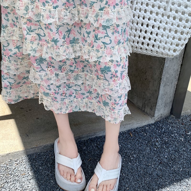 【bottoms】Aライン花柄スカートG20445