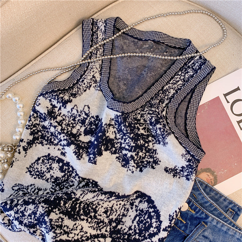 【tops】ノースリーブニットタンクトップF7755