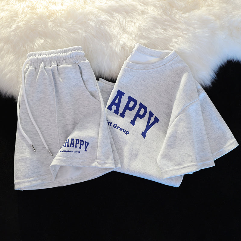 【set】4色英字柄Tシャツ+ショートパンツ2点セットF7764