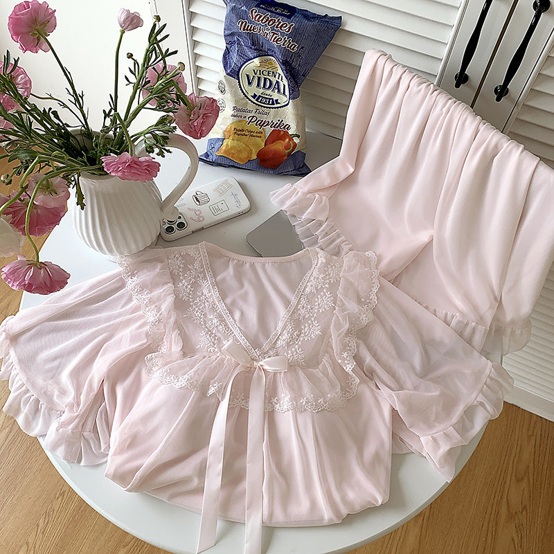 【ホーム・生活】レース上下セットルームウェアパジャマF7746