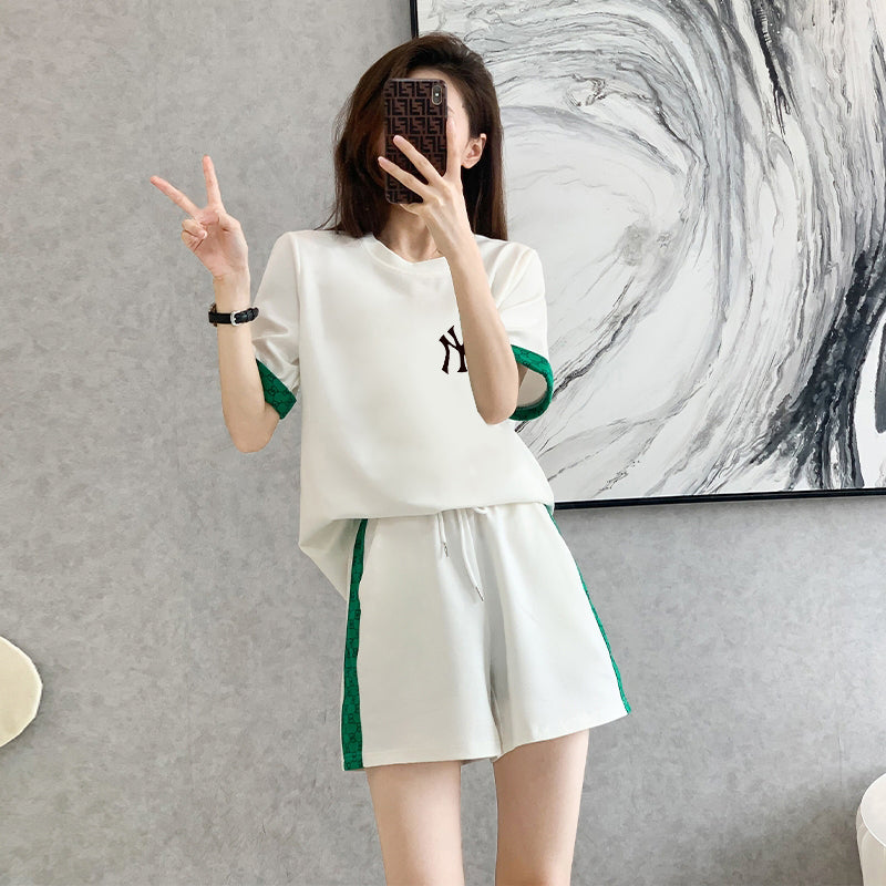 【set】3色英字柄Tシャツ+ショートパンツ2点セットF7675