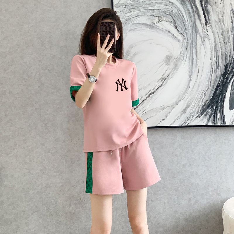 【set】3色英字柄Tシャツ+ショートパンツ2点セットF7675