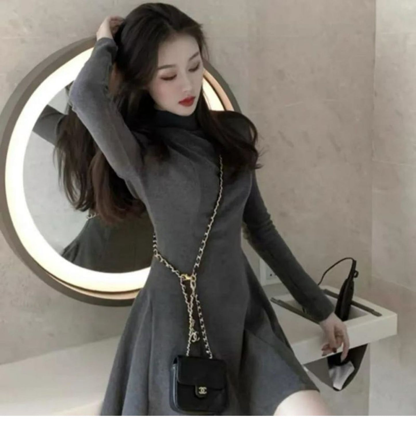 【dress】長袖AラインワンピースF8334