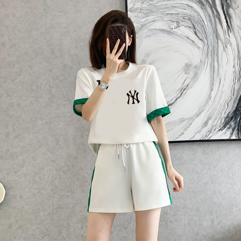 【set】3色英字柄Tシャツ+ショートパンツ2点セットF7675