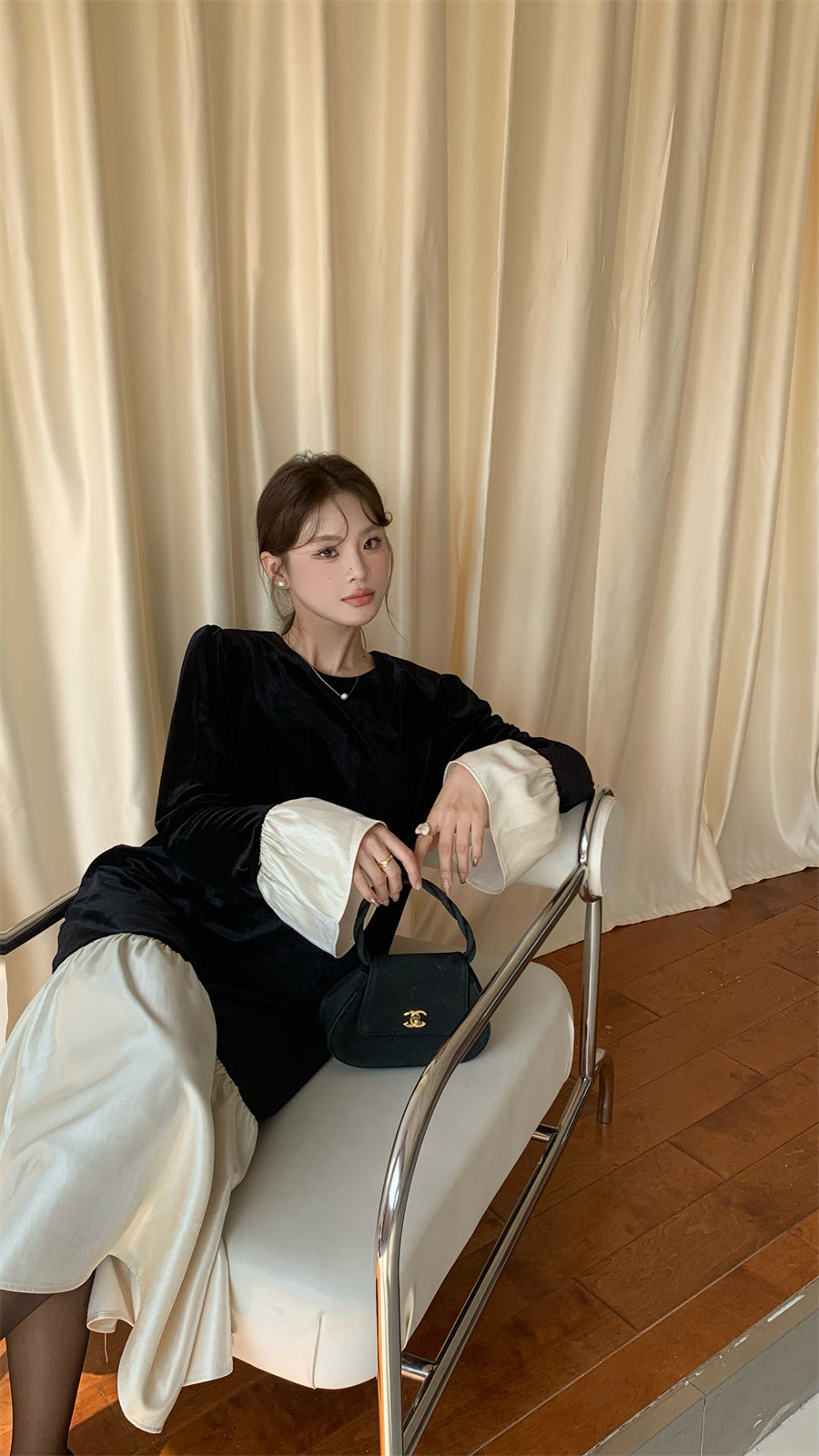 【dress】フレアスリーブ切替デートワンピースF8317