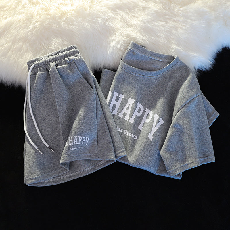 【set】4色英字柄Tシャツ+ショートパンツ2点セットF7764