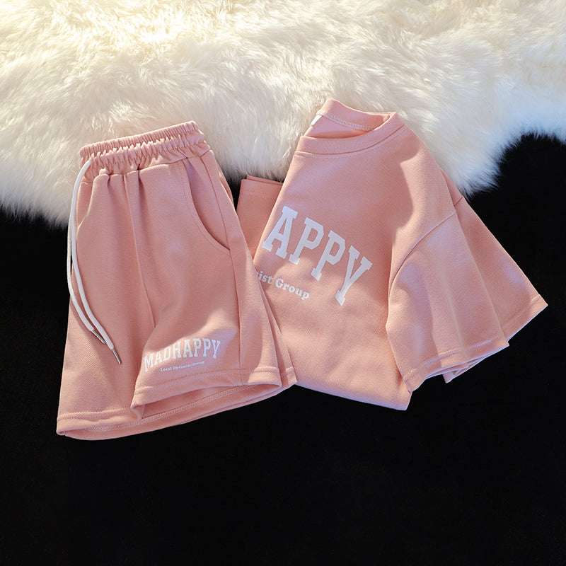 【set】4色英字柄Tシャツ+ショートパンツ2点セットF7764