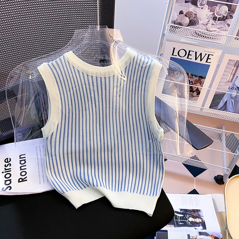 【tops】ストライプ柄ニットタンクトップF7753