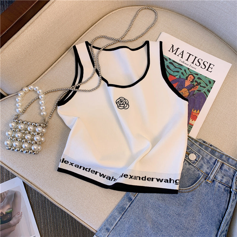 【tops】2色UネックニットタンクトップF7854