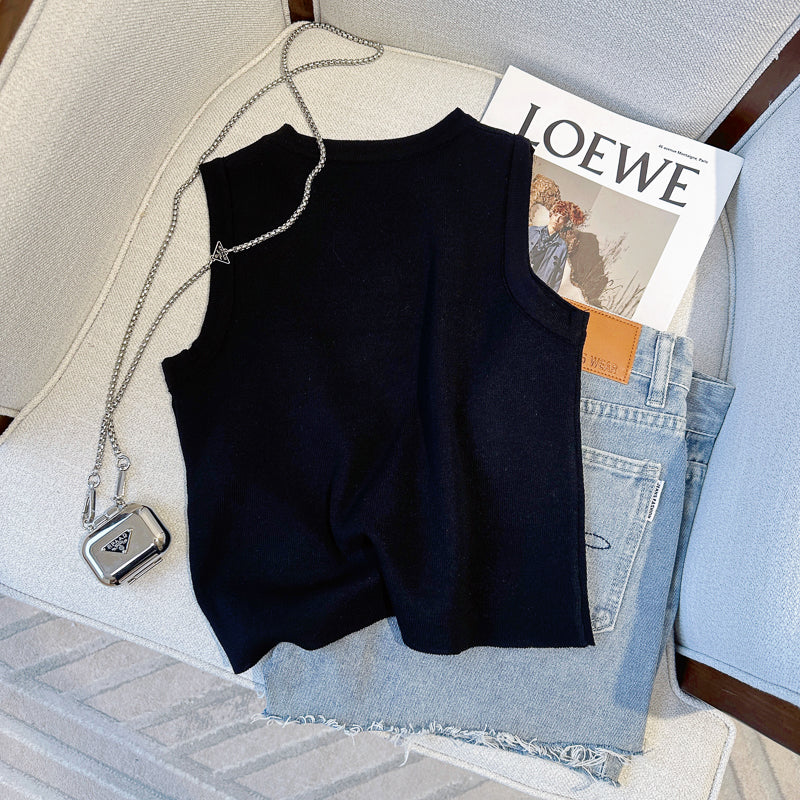 【tops】ラウンドネックニットタンクトップF7811