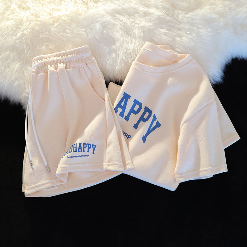【set】4色英字柄Tシャツ+ショートパンツ2点セットF7764