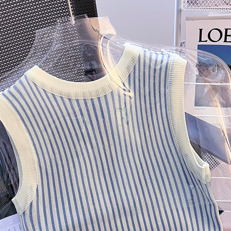 【tops】ストライプ柄ニットタンクトップF7753