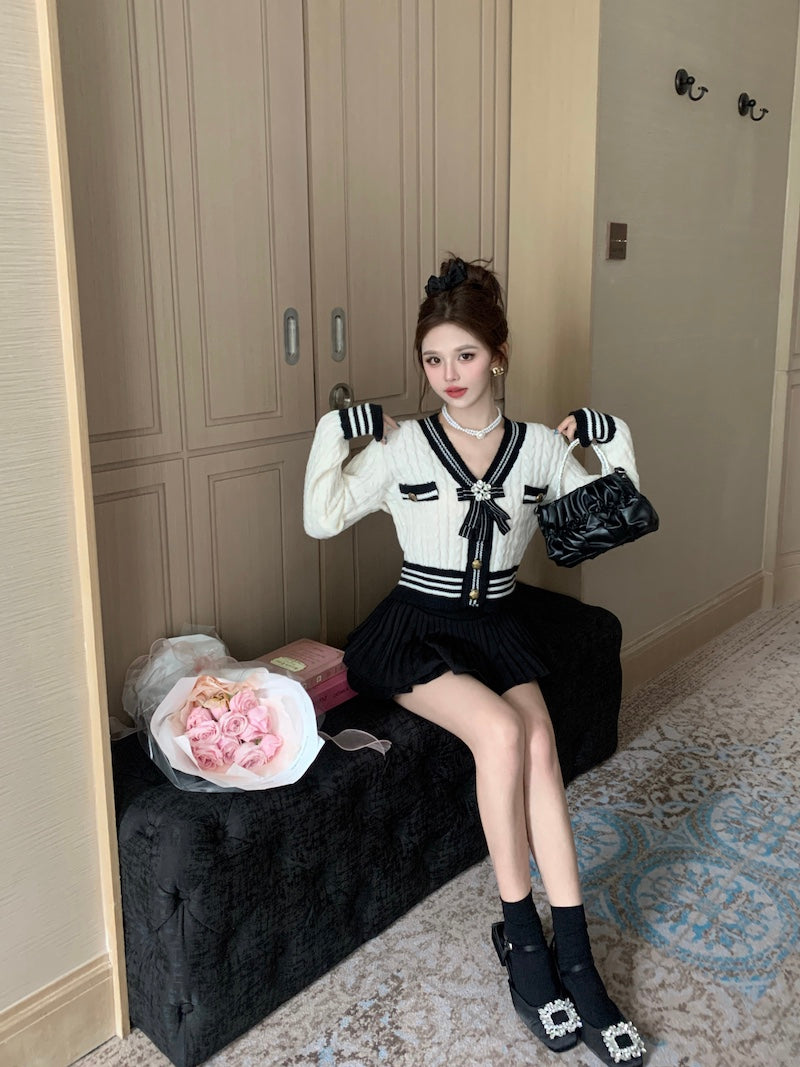 【outer】Vネック長袖ニットカーディガンF8298