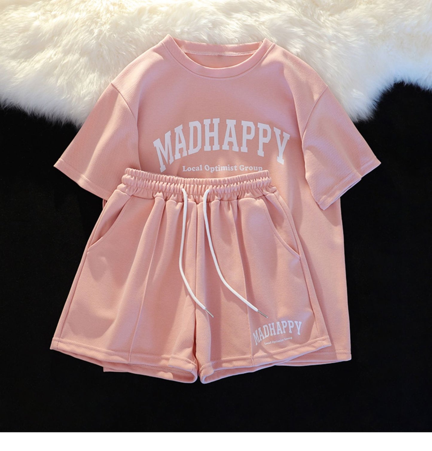 【set】4色英字柄Tシャツ+ショートパンツ2点セットF7764