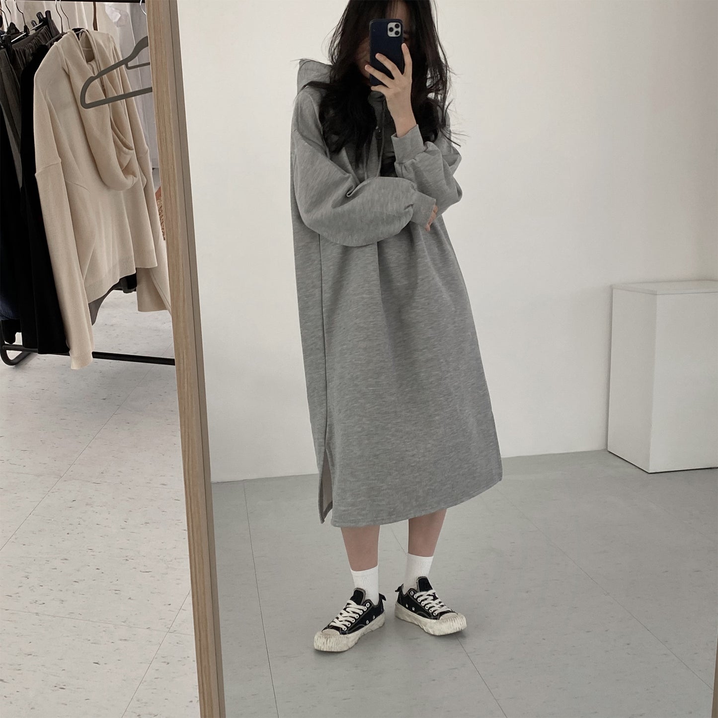 【dress】フード付き長袖パーカーワンピースF8002