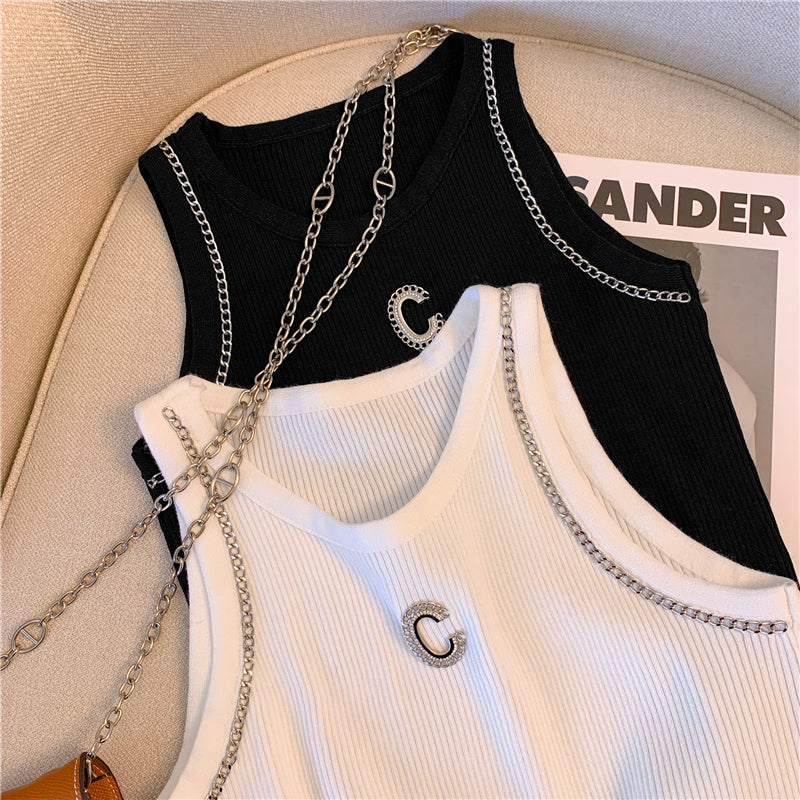 【tops】2色ラウンドネックタンクトップF7857