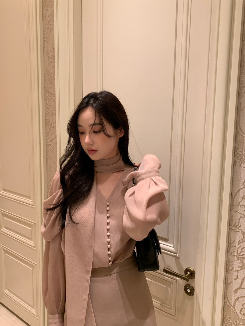 【tops】4色フレアスリーブ長袖ブラウスF7999