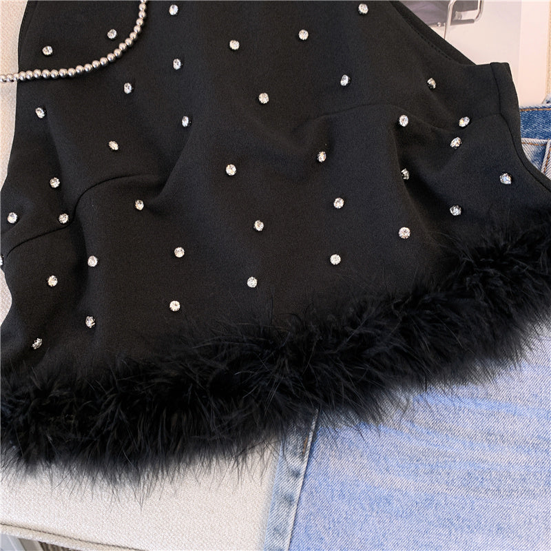 【tops】2色キラキラフリンジキャミソールF7769