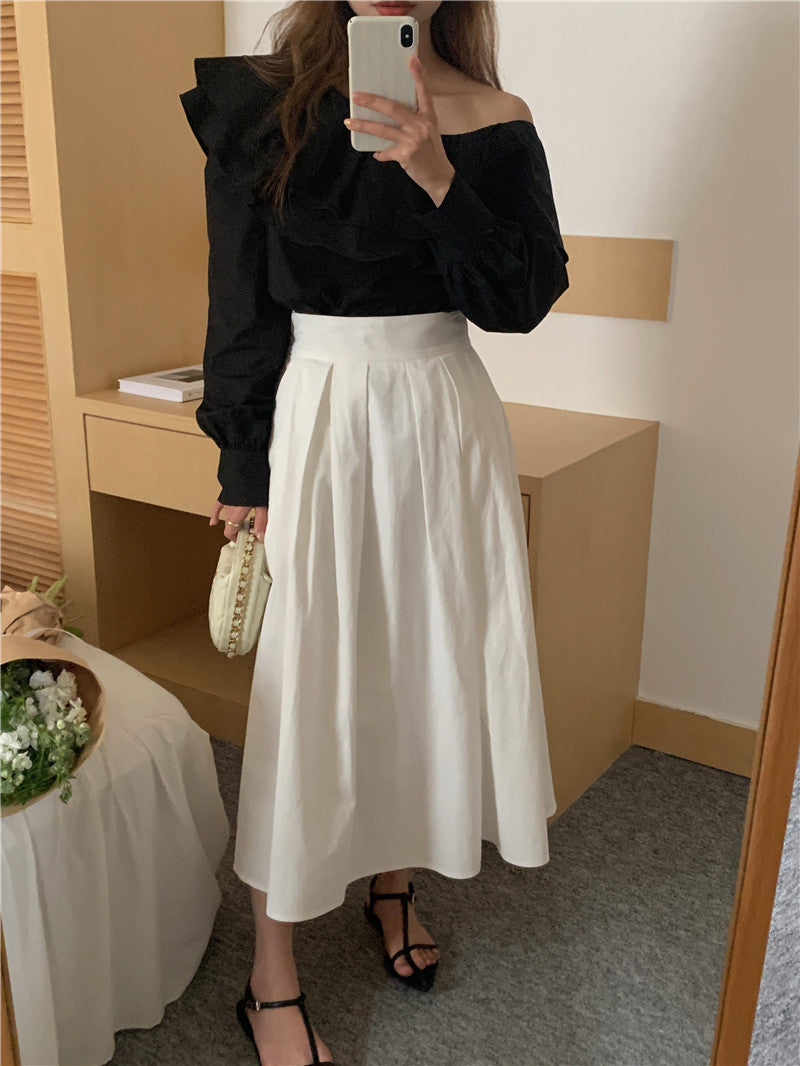 【tops】オフネック長袖ブラウスF8001