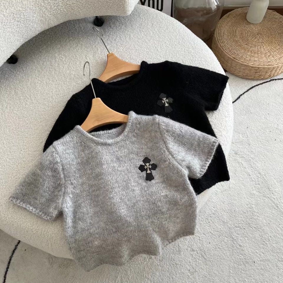 【tops】2色ラウンドネック半袖TシャツF7768