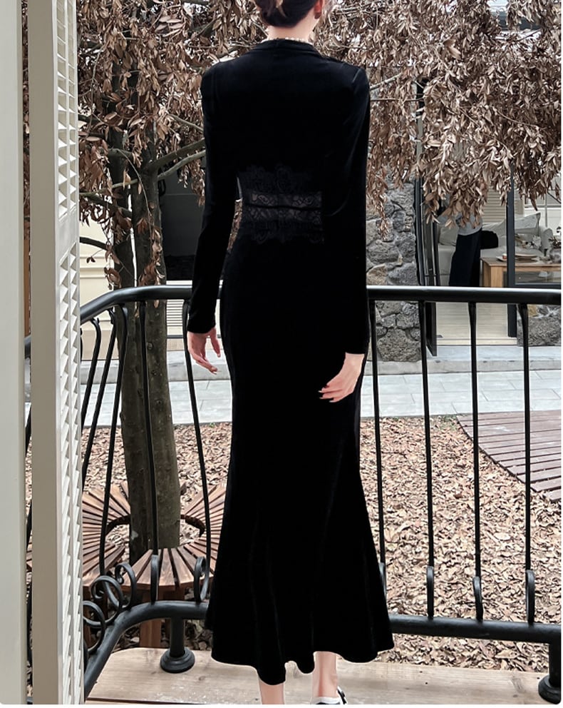 【dress】レースドッキングマーメイドワンピース Q7287