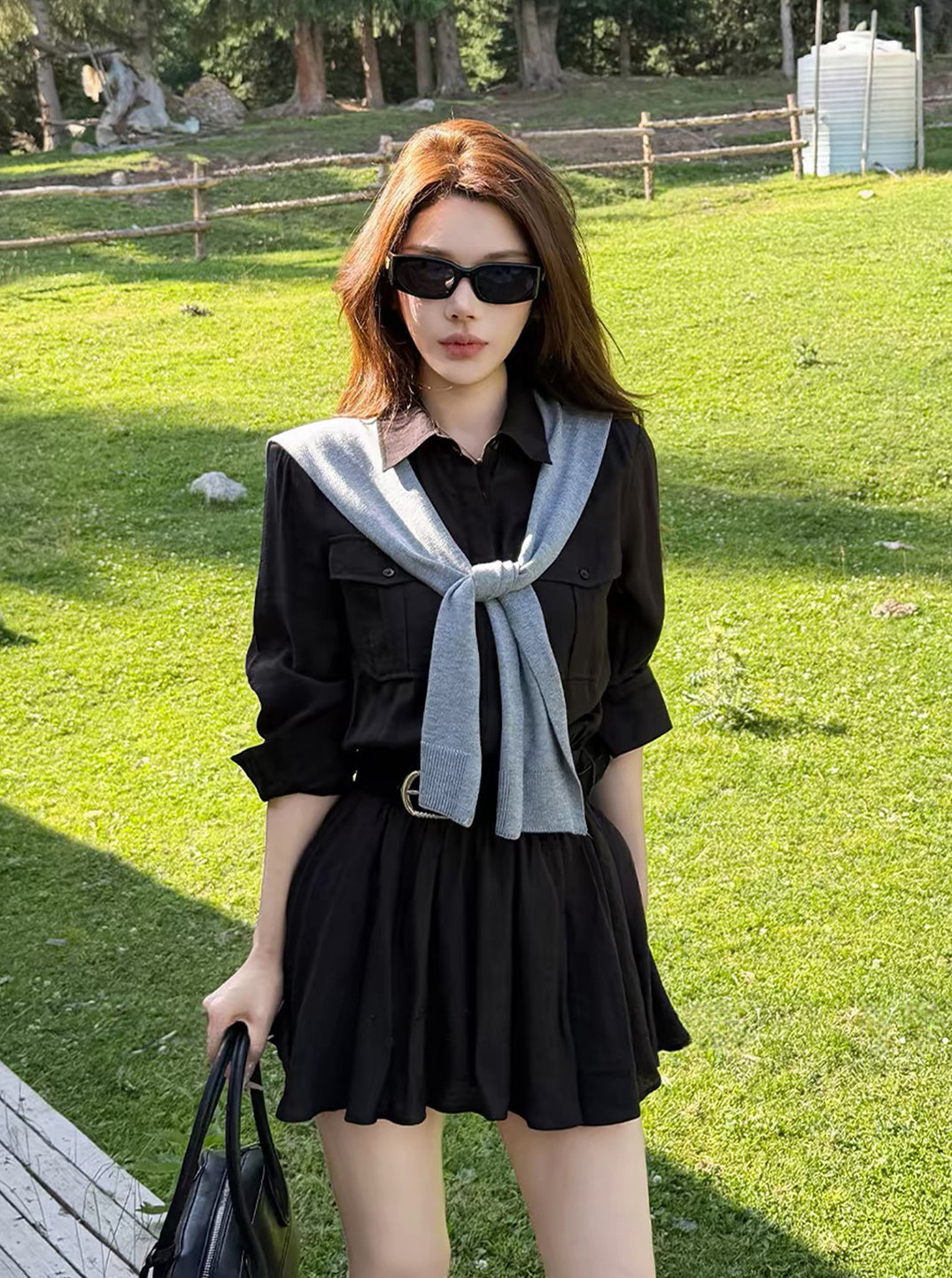 【dress】ストール付きAラインワンピース Q8905